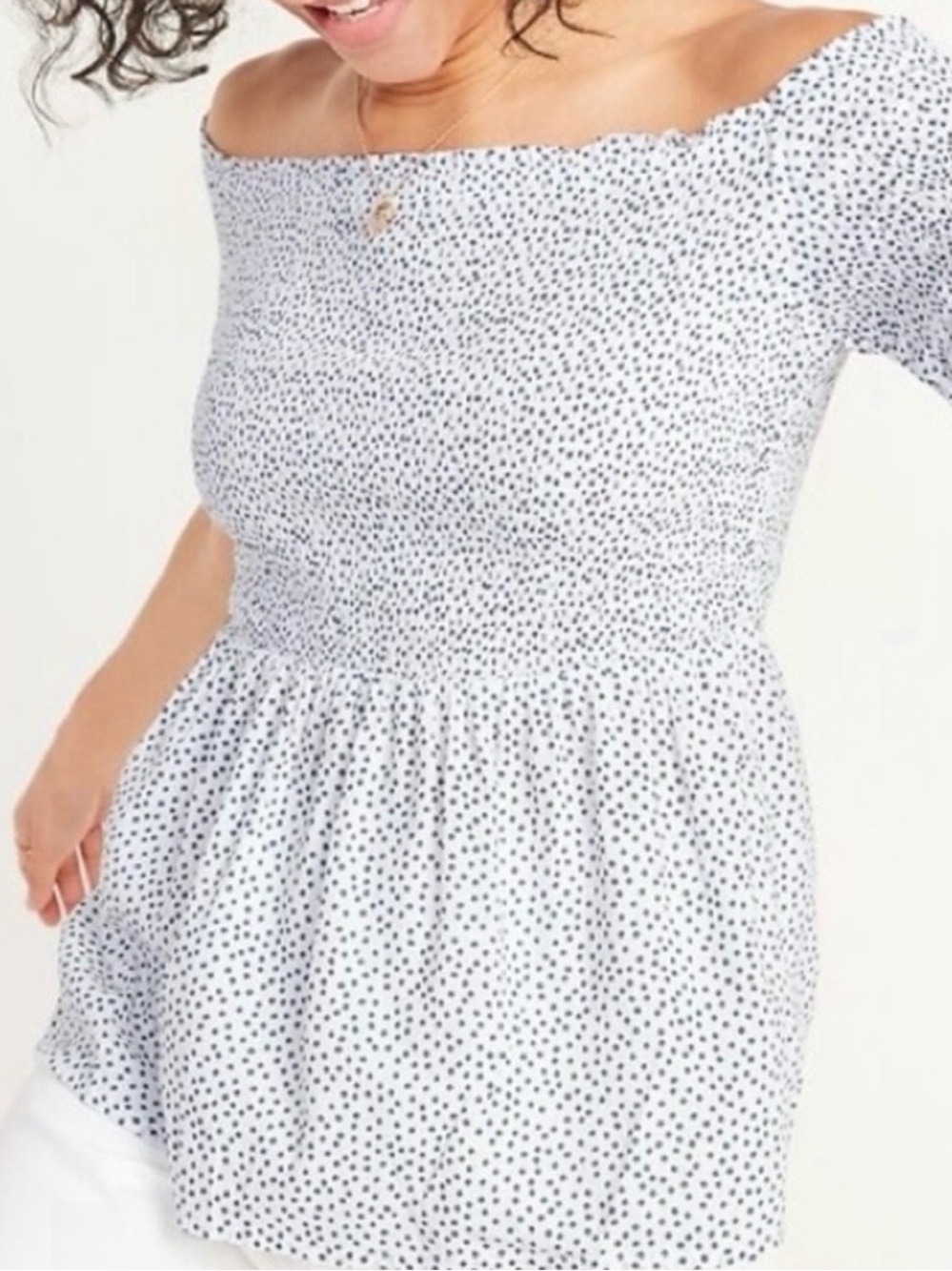 Old Navy White Off-the-Shoulder Smocked Polka Dot Top